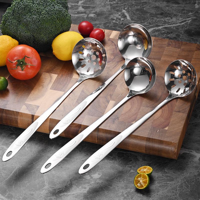 Sandblasted Stainless Steel Flower Pattern Large Slotted Hot Pot Soup Ladle