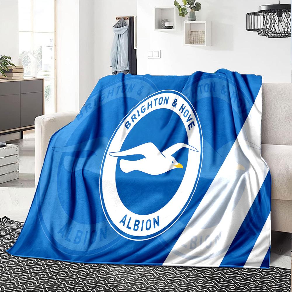 Brighton & Hove Albion Crest Flannel Blanket, Soft Polyester, Modern Design, All-Season for Camping, Travel, Gifts for holidays or birthdays