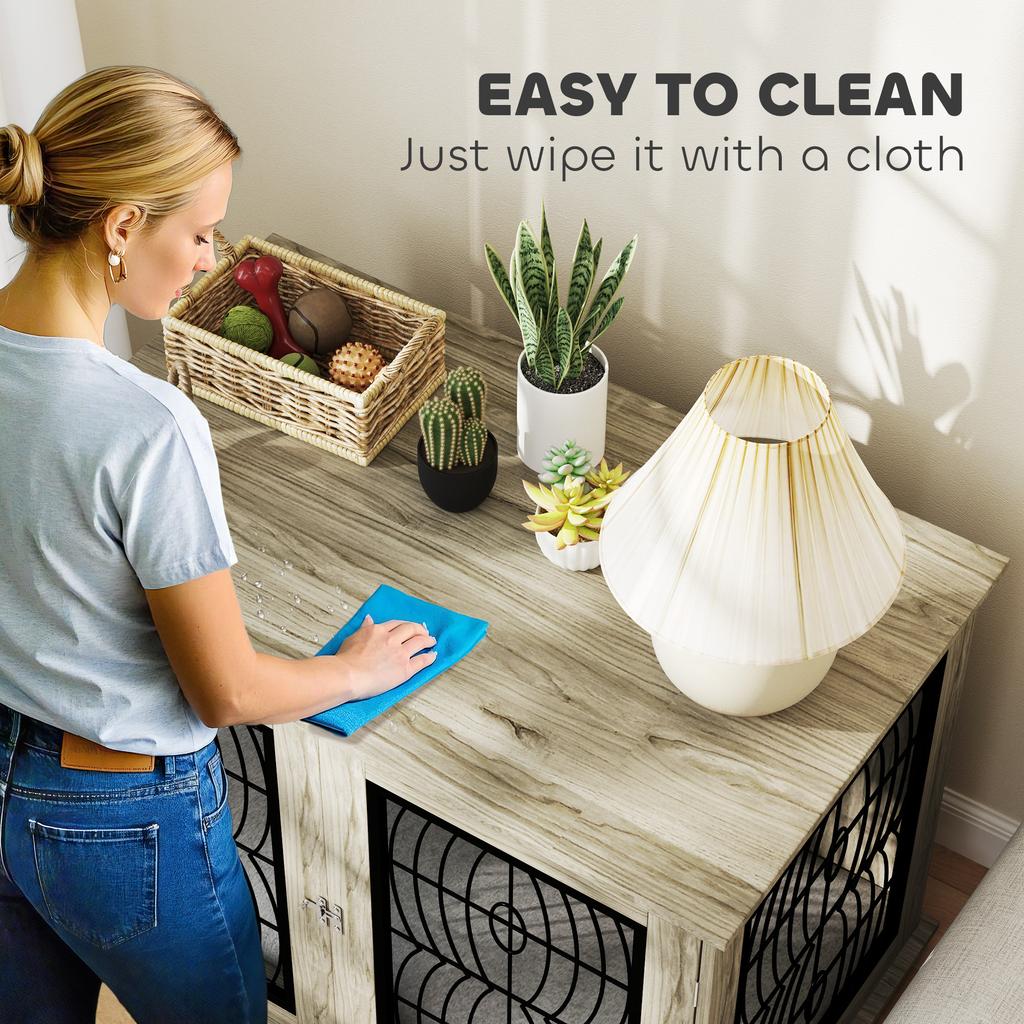 Indoor Dog Crate Furniture End Table with Soft Washable Cushion, Lockable Front Door, for Extra Large Dogs - Grey
