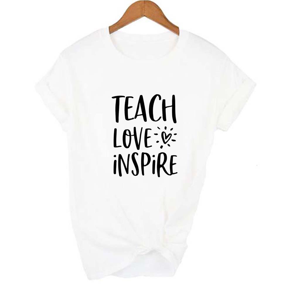 Teach Love Inspire Letter Heart Print Women T Shirt For Teacher Gift Harajuku Kawaii Short Sleeve