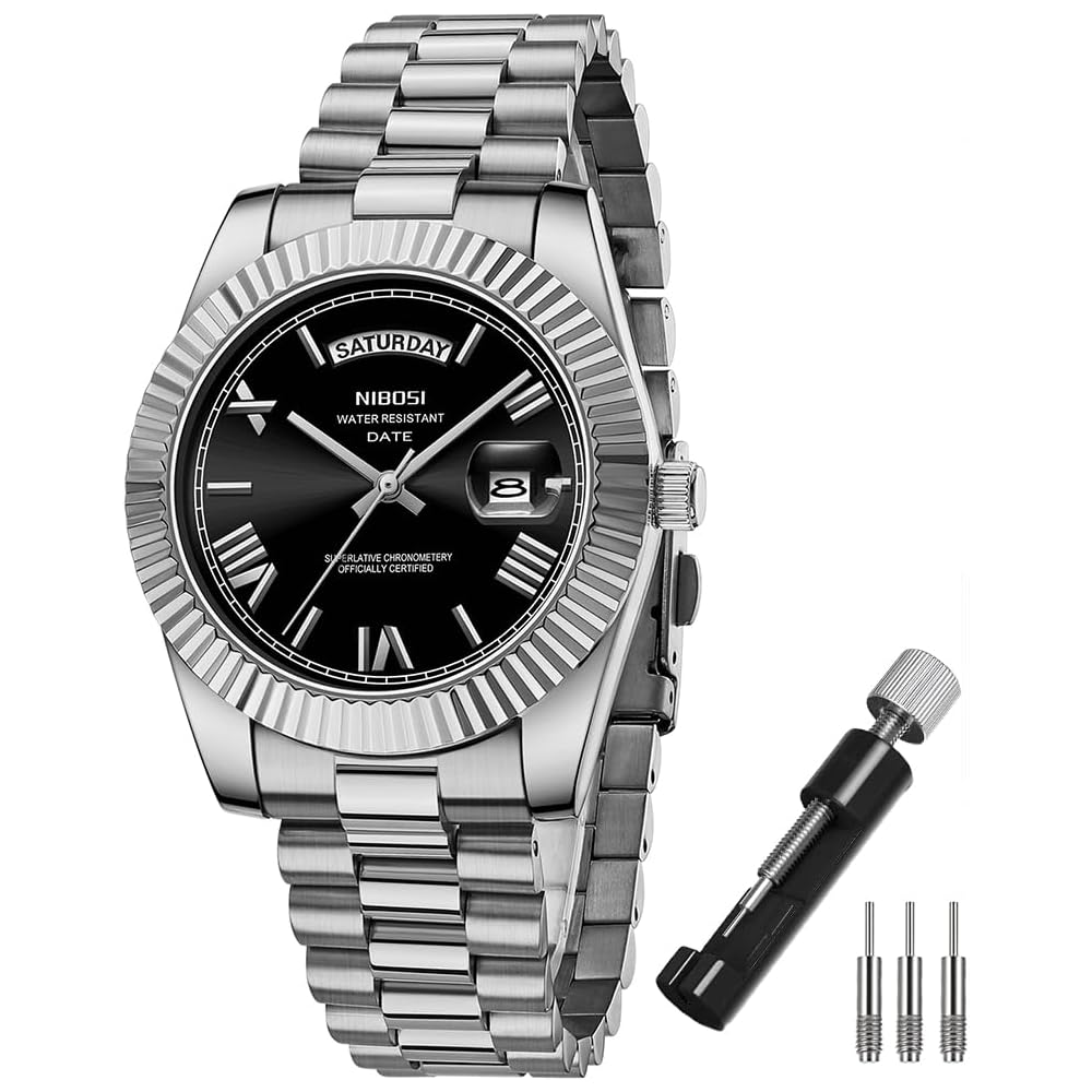 Nibosi Men s Business Watch Analog Waterproof Stainless Steel Casual Date Classic Silver Black Metal Band