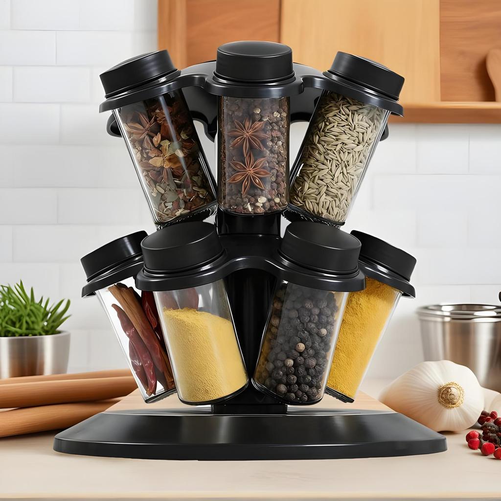 Rotating Seasoning Rack 12-Jar Seasoning Storage Holder Kitchen Condiment Organizer for Cabinet Restaurant Pantry Countertop