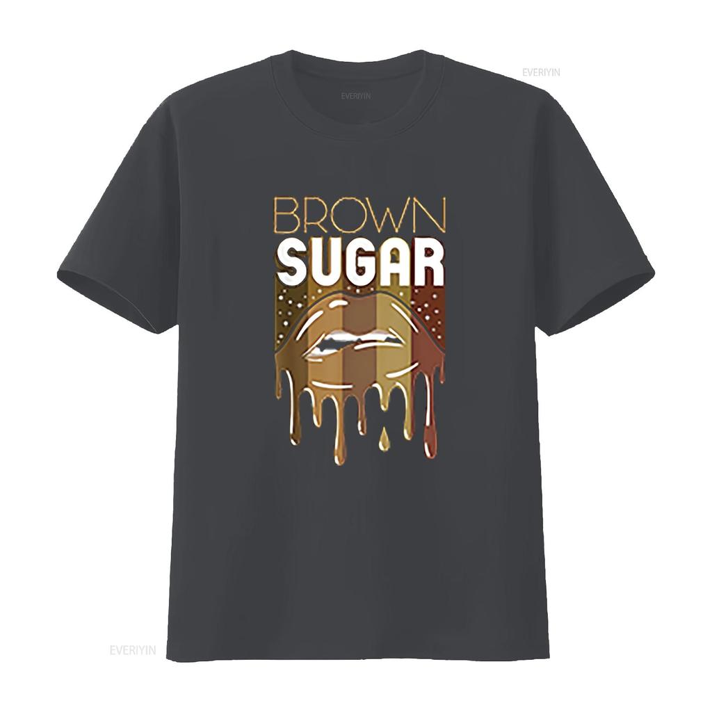 Womens T Shirt Brown Sugar Melanin Black Woman Lips Funny Babe 2XL vintage Washed Casual fashion graphic Versatile homme