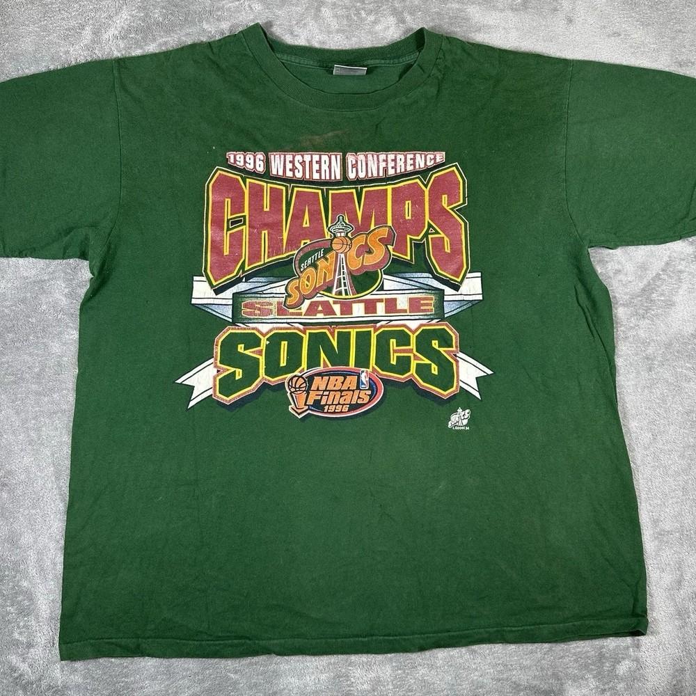 VINTAGE Seattle Sonics Shirt Gildan 1996 Western Conf Finals Graphic Retro Unisex T-Shirt S
