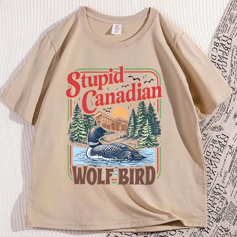 2026 Summer Hot Sale Stupid Canadian Wolf Bird T-shirt Unisex Vintage Hip Hop Streetwear T-shirt Cotton Gothic Round T-shirt