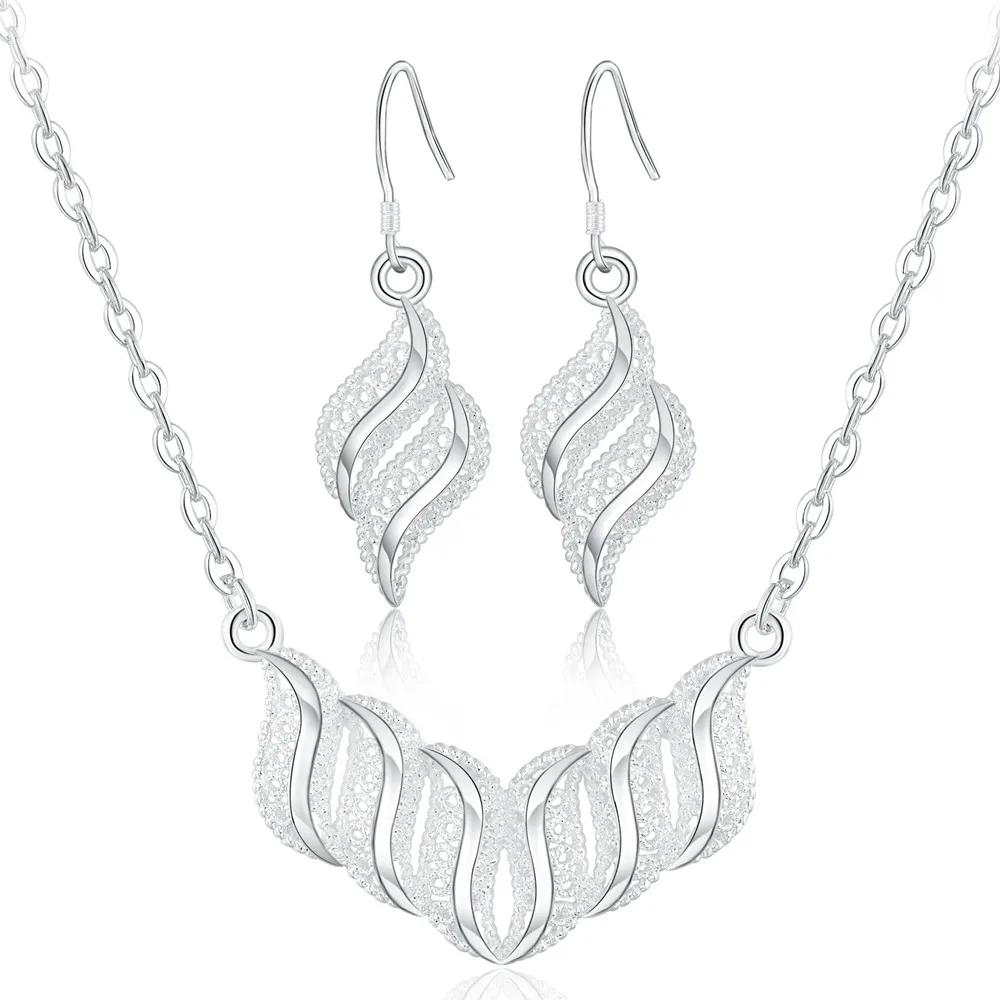 Charms Wedding 925 Silver Jewelry Fashion Pretty Pendant Necklace Earring Women Party Set TOP Quality Stamped