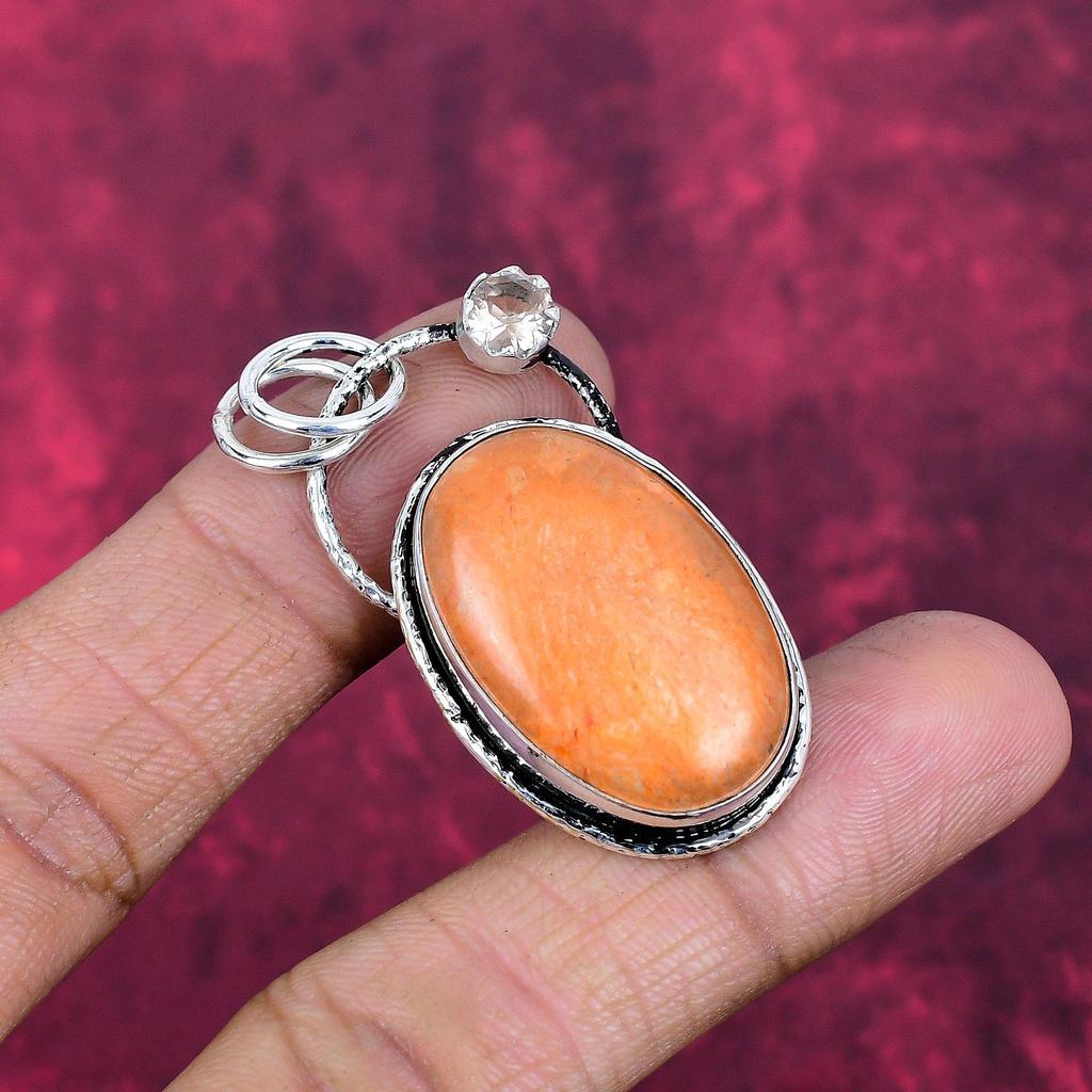 Sponge Coral & Morganite Pendant, 925 Sterling Silver Pendant Jewelry. Gift For Women Handmade Pendant Gemstone Jewelry