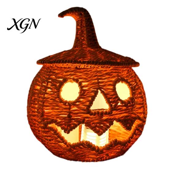 Handmade Fall Decor Handwoven Halloween Pumpkin Basket, Spooky Candy Storage Basket with Lid, Vintage Wicker LED Lantern for Light Up Candle