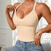 Women's Solid-Color V-Neck Tank Top with Padded Cups Outerwear-Style Sports Top
