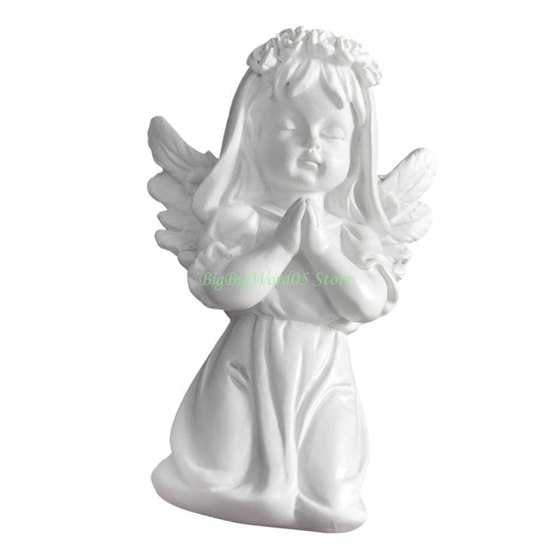 24TE Praying Angelic Boy Girl Resins Statue for Home Table Decors Spiritual Ornament
