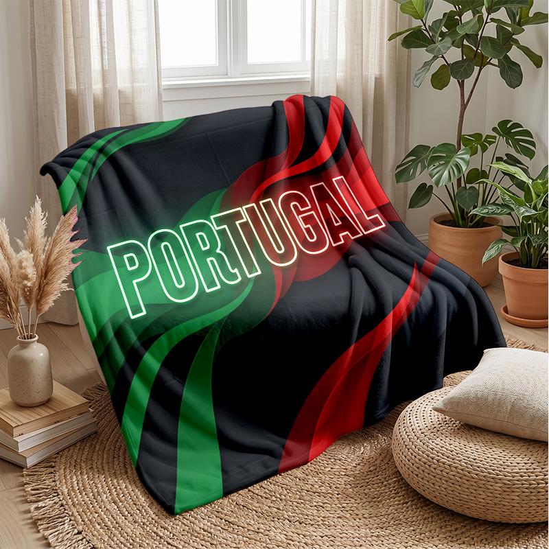 Portugal Football Printed Flannel Blanket Skin Friendly Warm Decorative Throw for Indoor Couch Bed Daily Use