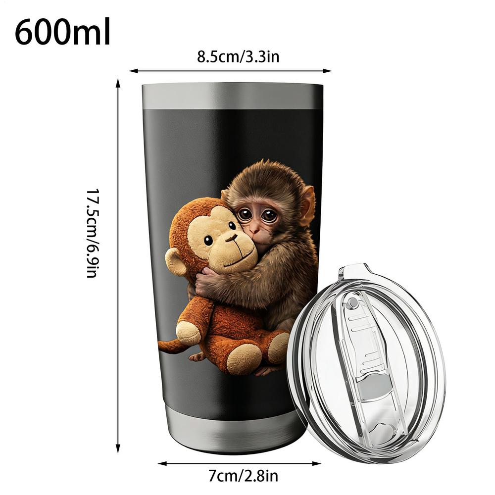 

Stainless Steel Tumbler 600ml Monkey Pattern Holder With Lid Travel Tumbler For Travel Cafe Tea Drinking Gym Car Office Home 600ml чёрный