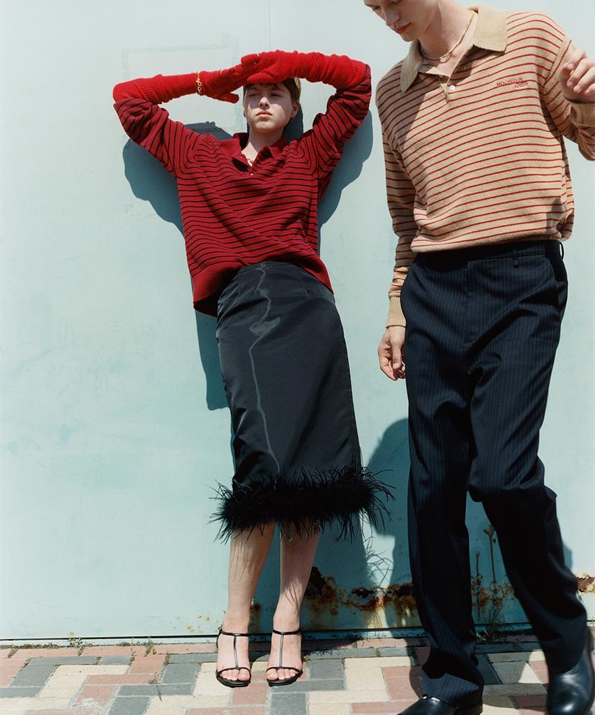 MOONSUN 02 M.C Unisex, Stripe Wool Collar Knit / Beige