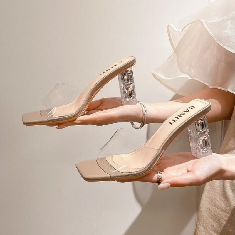 Summer Women Pumps Sandals PVC Jelly Slippers Open Toe High Heels Women Transparent Perspex Slippers Shoes Heel Clear Sandals