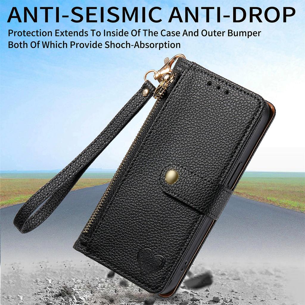 For Honor X5c Plus 4G Case RFID Blocking Zipper Pocket Leather Wallet Phone Cover with Strap