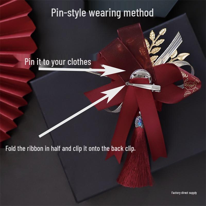 Premium Chinese Style Wedding Corsage Set: Elegant Artificial Flowers for Bride, Groom, and Family