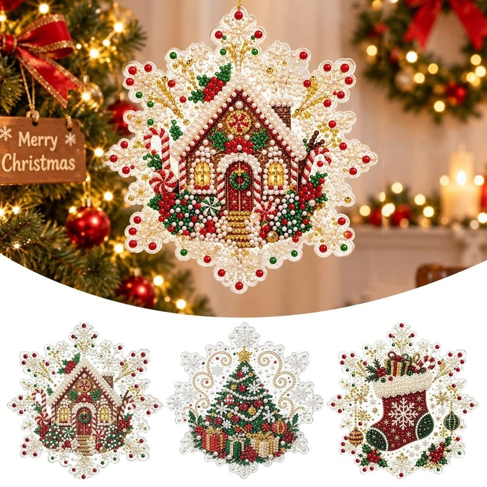 Christmas DIY Hanging Pendant Pearl Rhinestones Wall Ornaments Creative Xmas Tree Charm For Adults