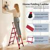 Aluminum Telescoping Ladder, 4 Step Ladder, Foldable Safety Household Ladder with Air Cushion & Anti-Slip Feet, Herringbone Design Ladder for Home