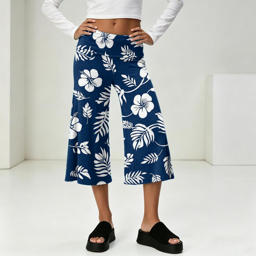 Fashionable Women's Summer Leisure Vacation High Waist Wide Leg Cropped Pants