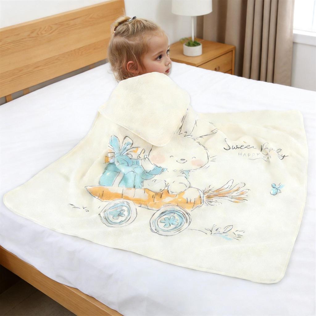 Cartoon Hooded Baby Swaddle & Bath Towel - Coral Fleece, Absorbent, Embroidered, Newborn To Toddler