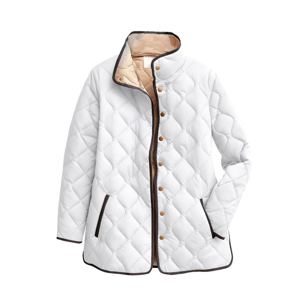 Damen Einfarbig Stehkragen Plissee Baumwolle Langarm Knopfleiste Jacke