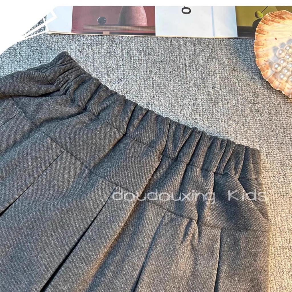 2025 Spring/Fall Girls' Korean Pleated Wool A-Line Skirt - Versatile Short Skirt Pants for Little Girls