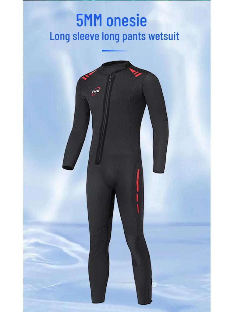 Costum de Neopren Gros de 5 mm pentru Bărbați, Mâneci Lungi și Pantaloni pentru Scufundări Adânci și Înot de Iarnă