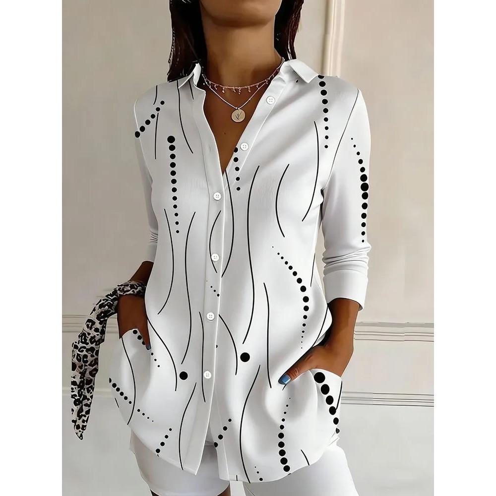 Plus Size Women Long Sleeve Button Shirt Solid Floral Casual Comfort Blouse