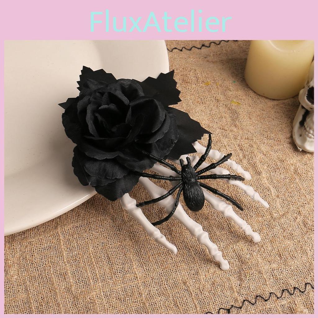 Black Rose Halloween Skull Claw Hair Clip With Spider For Costume Accessories