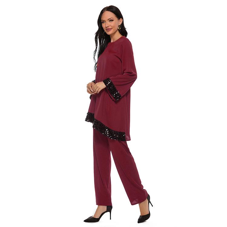 Yiduo Duo Damen Ethno Pailletten Patchwork Kurzarm Set 21013