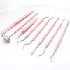 3Pcs Dental Probe Mouth Mirror Tweezers Stainless Steel Pink Color Double Heads Hygiene Explorer Probe Hook Dentist Tool