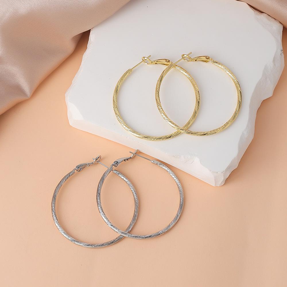 S925 Silver Needle Large Hoop Earrings for Women - Light Luxury Ear Studs, Niche Design, Exaggerated Square & Round Face Plain Hoops