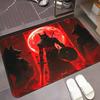 Illustrated Style Samurai Door Mat Ninja Samurai Moon Print Entrance Rug Soft Non-Slip Welcome Carpet for Asian Style Decor