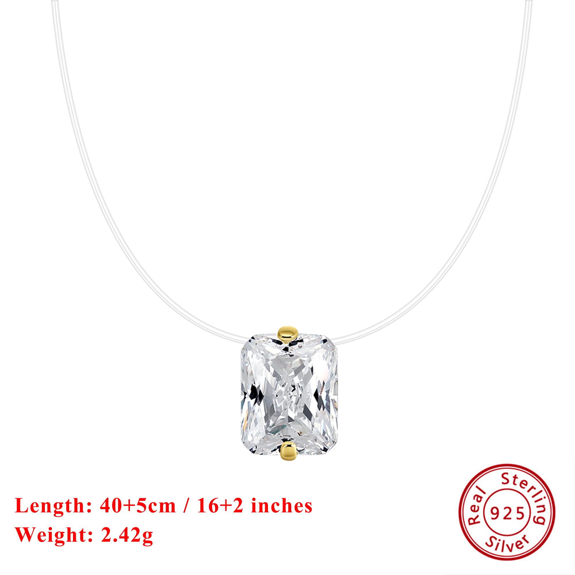

EFFIE QUEEN 925 Sterling Silver Necklace with Square-Cut Zirconia Pendant Timeless Jewelry Gift for Women Casual Wearing LZN34