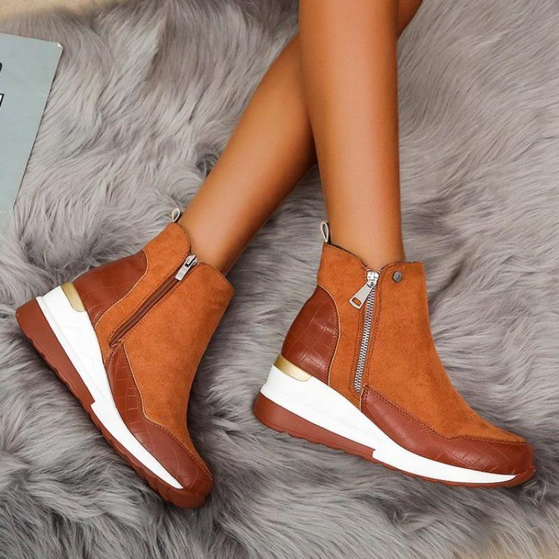 Women Wedge Snow Boots Fashion Autumn Winter Zipper Warm Plush Solid Platforms Korean Casual Short Ankle BootsCotten Shoes