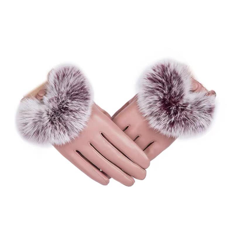 Leather Gloves Women's Autumn and Winter Fleece Thickened Thin