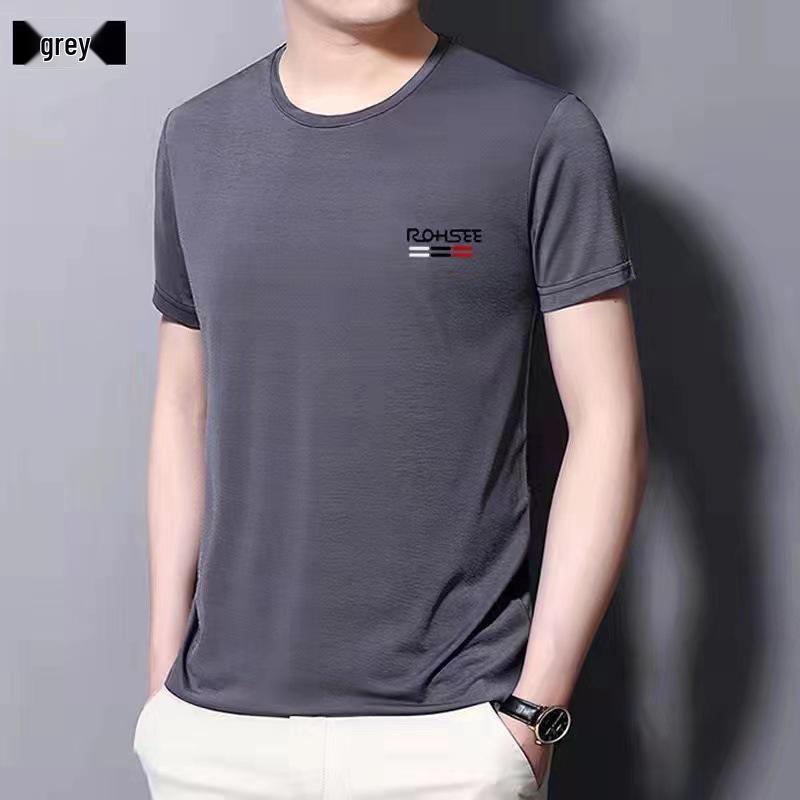 

Men s Quick-Dry Round Neck Short Sleeve Ice Silk T-Shirt - Solid Color, Breathable, Slim Fit, Plus Size XL сірий колір