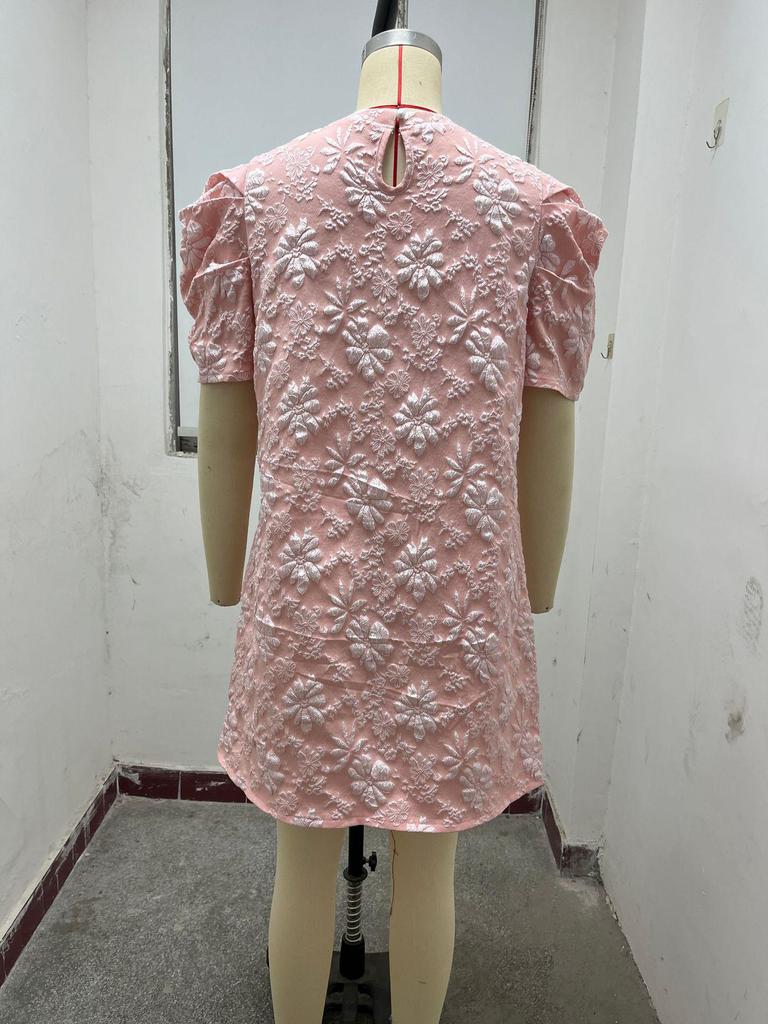 Women's Casual Puff Sleeve Jacquard Dress