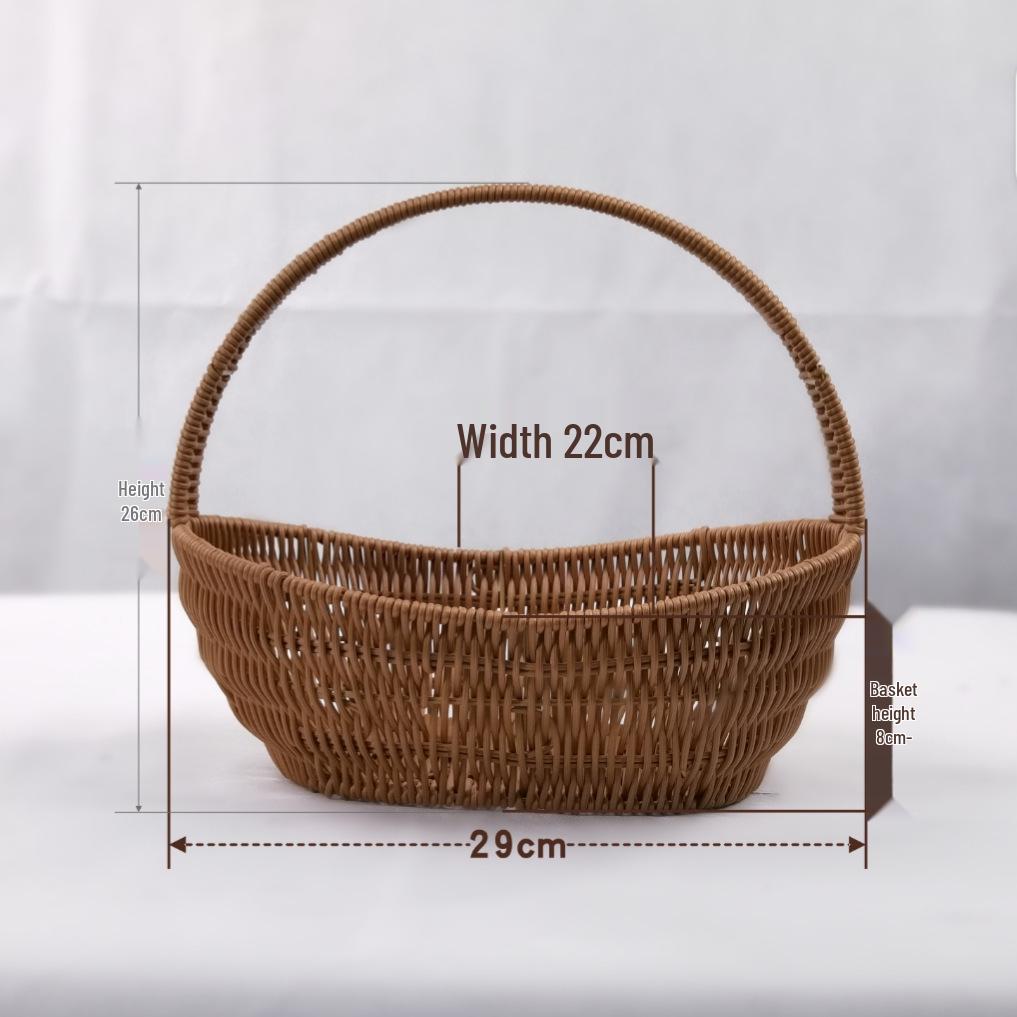 Rattan-Look Iron Frame Handbasket: Plastic Woven Flower, Vegetable, Shopping, Wedding Gift, Outdoor Restaurant Storage Basket.