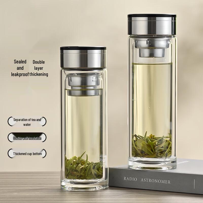 350ML Double Wall Glass Tea Mug with Handle