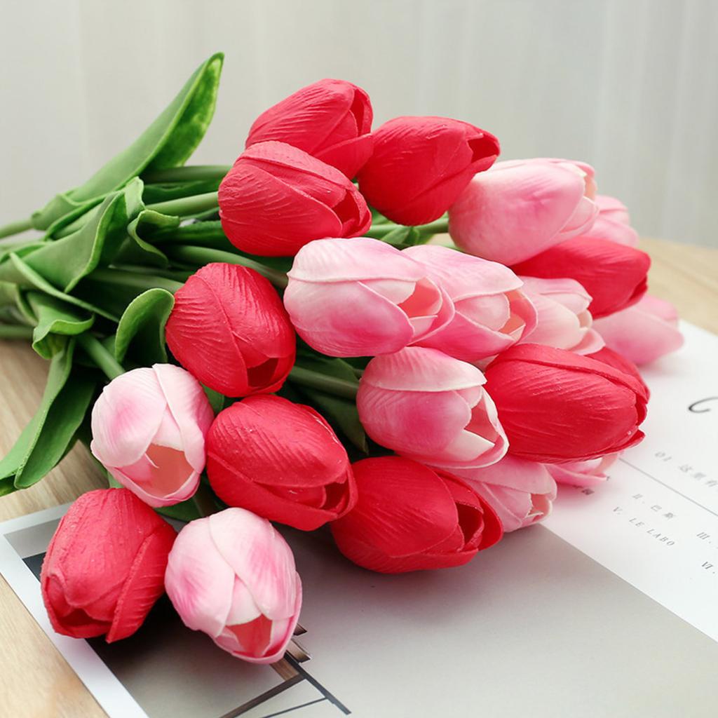 10Pcs Artificial Flower Decoration with Stem Fake Tulips Real Touchs Bridal Bouquets Floral Decor Photography Props