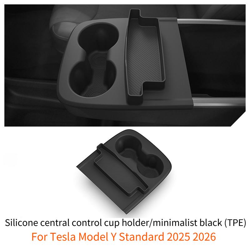 For Tesla Model Y Standard 2026 Multifunctional Silicone Central Control Cup Holder+Storage Box Glasses Holder Tray Accessories