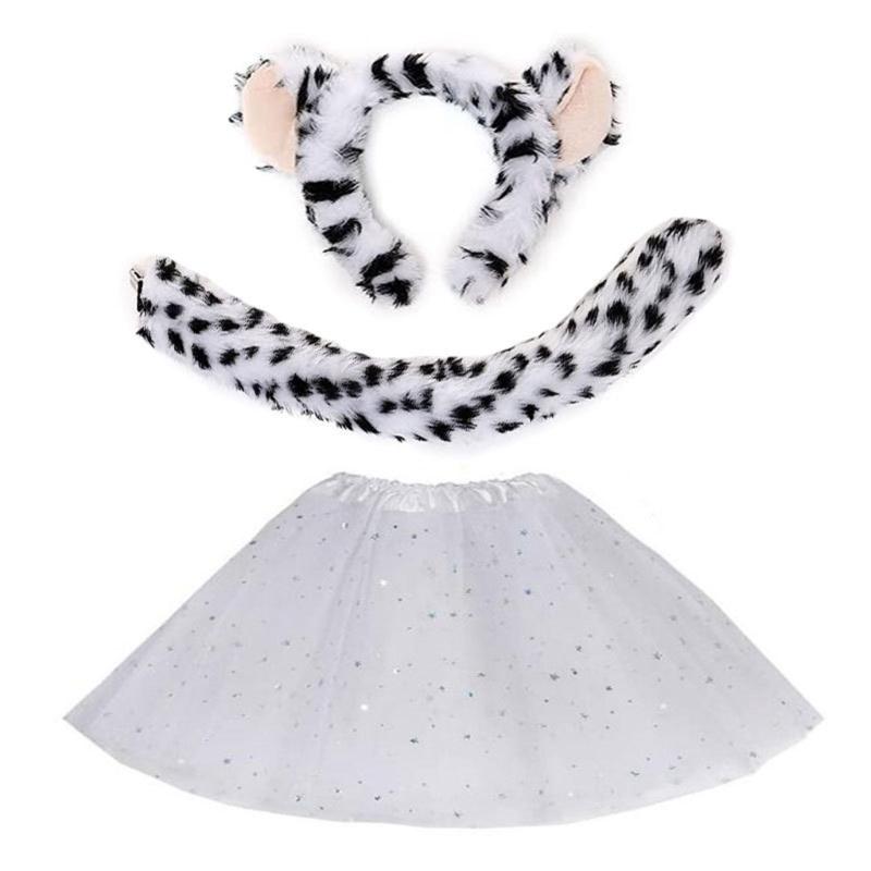 1/2/3/4 Animal Leopard Costume Accessories Leopard Ears Headband Tail Bowtie Tutus Skirt Halloween Cosplay Party Props
