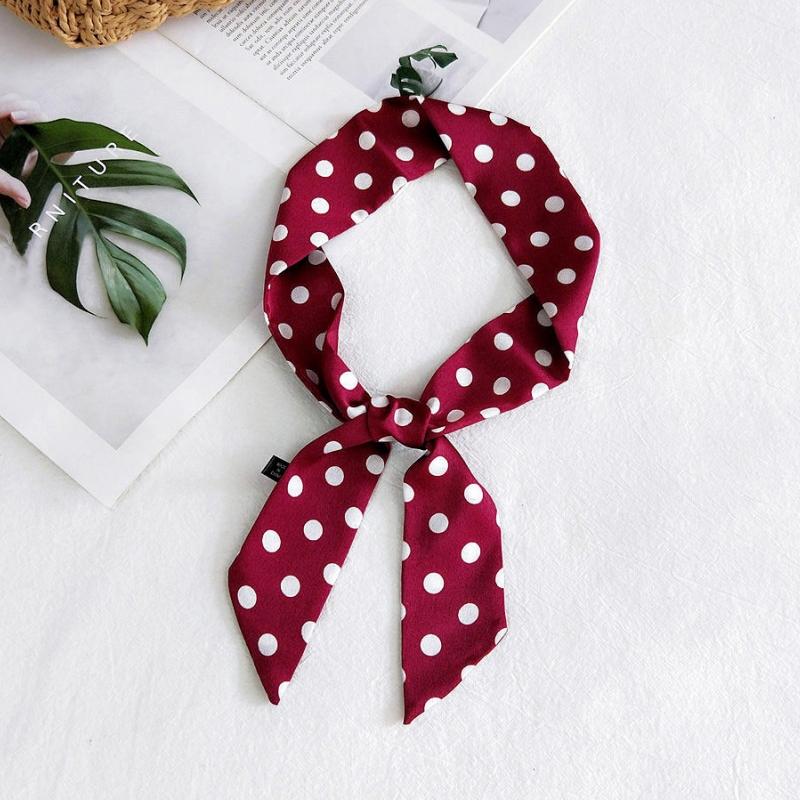 Fashion Dot Ribbon Silk Scarf Women Thin Neck Scarves Lady Small Shawls Narrow Female Neckerchief Dress Accessories