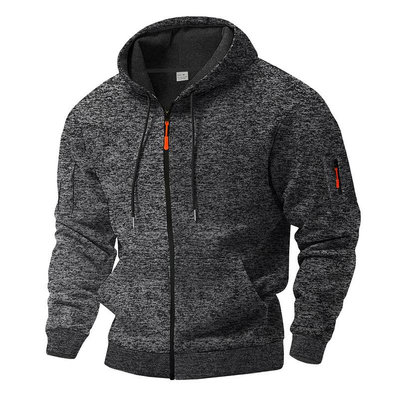 Cross-border American heavyweight velvet men's retro cationic tooling pocket hooded zipper trendy sports sweater men
