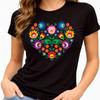 Folk Art Floral Graphic T-Shirt Colorful Flower Tee Boho Ethnic Botanical Gift