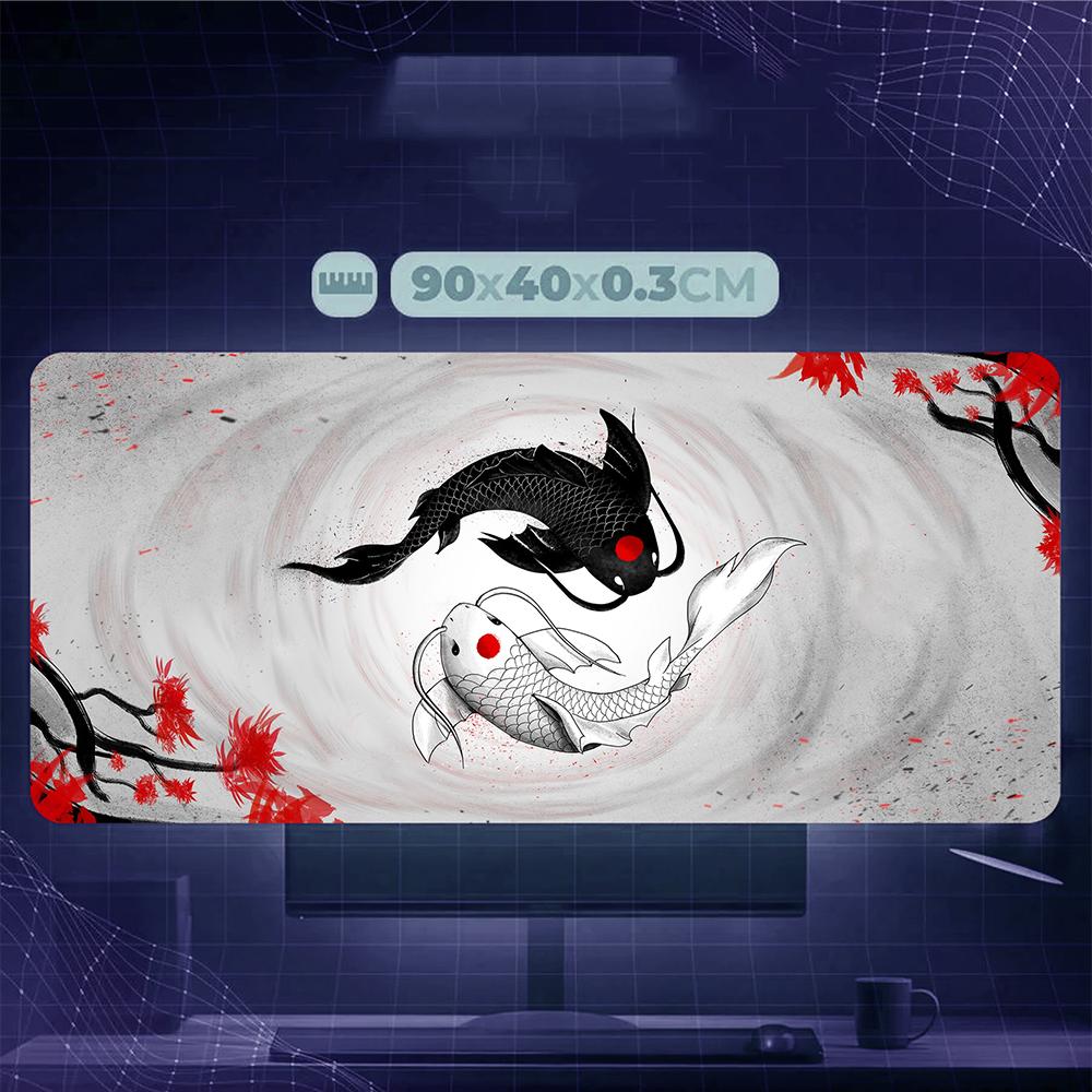 Yin Yang Koi Fish Mouse Pad - Large Extended Gaming Desk Mat with Japanese Art Design