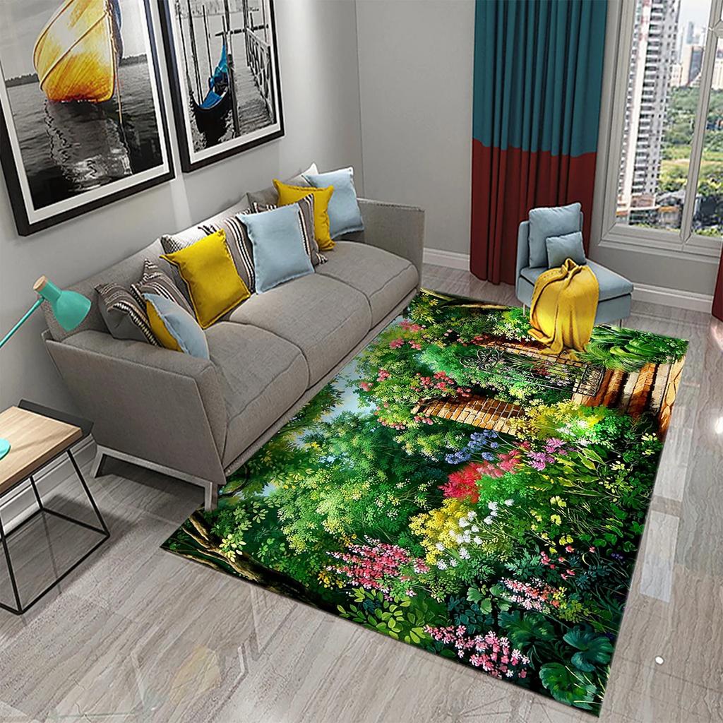 European Style Garden Carpets Colorful Flowers Rugs for Home Living Room Teens Bedroom Decor Carpet Bathroom Non-slip Area Rugs