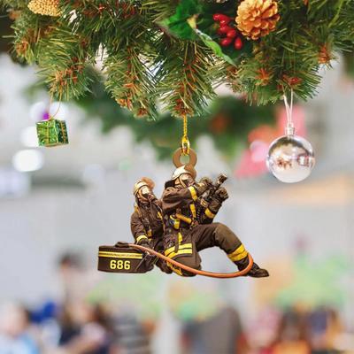 Christmas Tree Firefighter Ornament with Lanyard Widely Used Car Rearview Mirror Firefighter Pendant Hanging Decoration