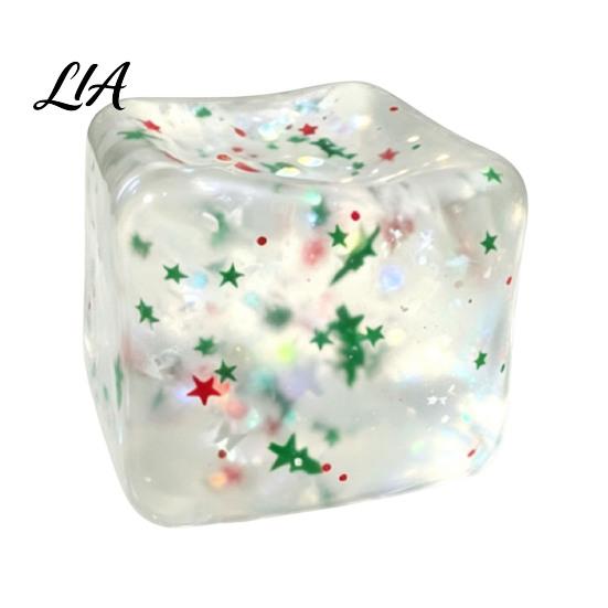 Hand Therapy Stress Balls Christmas Ice Cube Squeeze Toy, Confetti Filled Relief Calming Sensory Toy Slow Rebound Clear for Anxiety Reduction